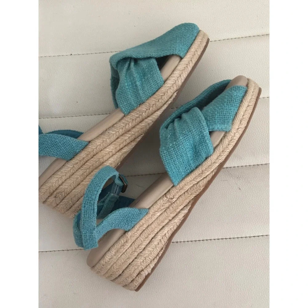 Coldwater Creek Walk With Me Callie Espadrille Wedge Sandals Turquoise Blue 8M
